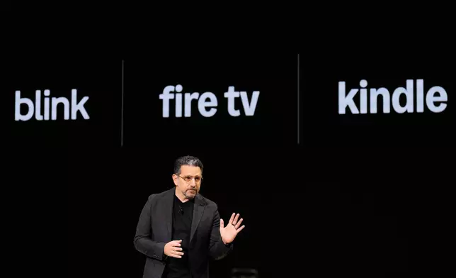 Panos Panay, senior vice president of devices and services at Amazon, speaks during an Amazon event in New York, Tuesday, Sept. 30, 2025. (AP Photo/Seth Wenig)