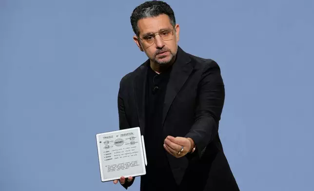 Panos Panay, senior vice president of devices and services at Amazon, speaks during an Amazon event in New York, Tuesday, Sept. 30, 2025. (AP Photo/Seth Wenig)