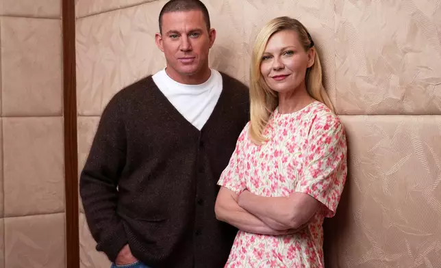 FILE - Channing Tatum, left, and Kirsten Dunst pose for a portrait to promote the film "Roofman" during the Toronto International Film Festival on Sept. 7, 2025, in Toronto. (AP Photo/Chris Pizzello, File)