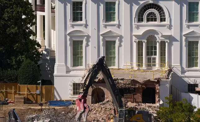 Work continues on a largely demolished part of the East Wing of the White House, Thursday, Oct. 23, 2025, in Washington, before construction of a new ballroom. (AP Photo/Jacquelyn Martin)