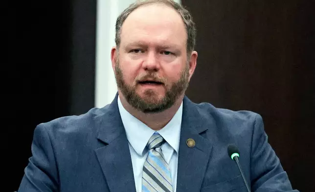 Sen Ralph Hise, R-Mitchell, speaks during a House Redistricting Committee meeting, Tuesday, Oct. 21, 2025, in Raleigh, N.C. (AP Photo/Chris Seward)