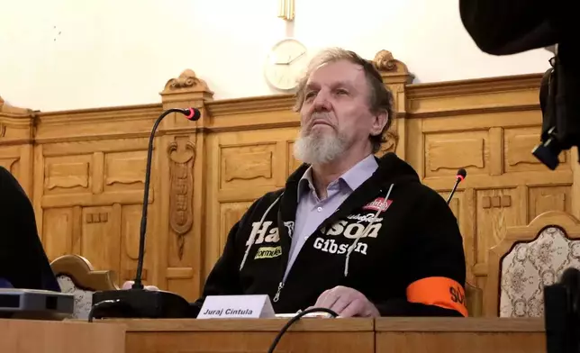 Juraj Cintula, who shot and seriously injured Prime minister of Slovakia Robert Fico last year,attends hearings at the Specialized Criminal Court in Banska Bystrica, Slovakia, Tuesday, Oct. 21, 2025. (Jan Kroslak/TASR via AP)