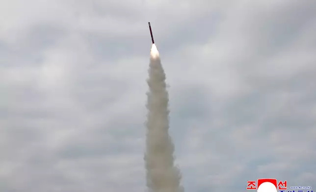 This photo provided by North Korean government shows what it says a test of a sea-to-surface cruise missile at an undisclosed place in North Korea, Tuesday, Oct. 28, 2025. Independent journalists were not given access to cover the event depicted in this image distributed by the North Korean government. The content of this image is as provided and cannot be independently verified. Korean language watermark on image as provided by source reads: "KCNA" which is the abbreviation for Korean Central News Agency. (Korean Central News Agency/Korea News Service via AP)