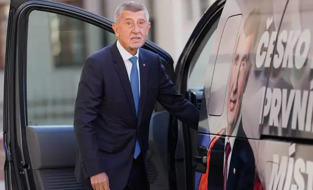 Chairman of opposition "ANO" (YES) movement Andrej Babis leaves after talking with Czech Republic President Petr Pavel a day after he won the parliamentary elections, in Prague, Czech Republic, Sunday, Oct. 5, 2025. (AP Photo/Darko Bandic)