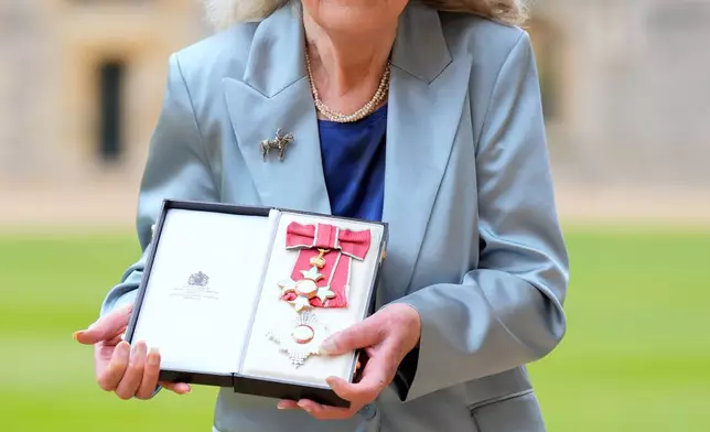 This May 14, 2024 file photo shows Dame Jilly Cooper after being made a Dame Commander of the British Empire by King Charles III at Windsor Castle, Berkshire. Andrew Matthews/PA via AP)