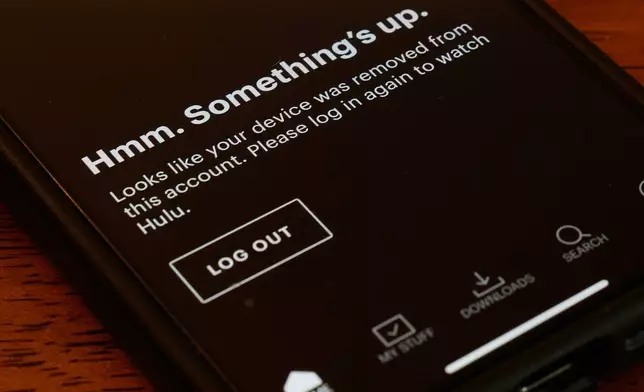A Hulu mobile app shows it is not available during the Amazon Web Services outage, Monday, Oct. 20, 2025, in Chicago. (AP Photo/Kiichiro Sato)