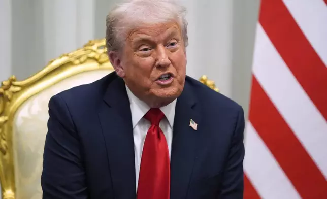President Donald Trump speaks during a meeting with Egypt's President Abdel-Fattah el-Sissi during a summit to support ending the more than two-year Israel-Hamas war in Gaza after a breakthrough ceasefire deal, Monday, Oct. 13, 2025, in Sharm El Sheikh, Egypt. (AP Photo/Evan Vucci)