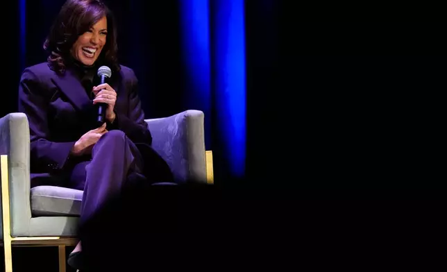 Former Vice President Kamala Harris speaks about her new book, "107 Days," during an event on Friday, Oct. 17, 2025, in Birmingham, Ala. (AP Photo/Mike Stewart)