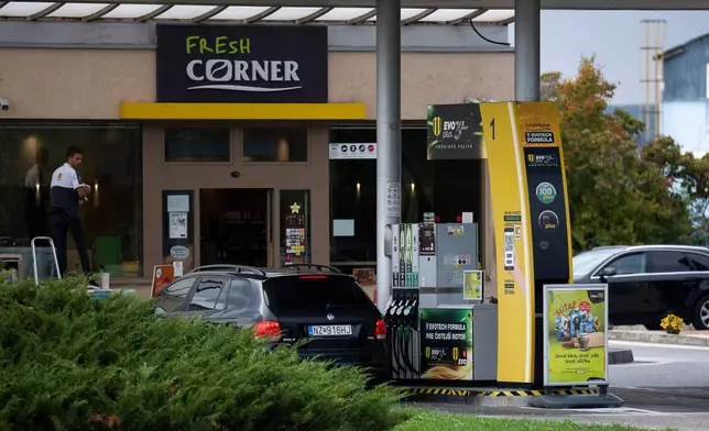 A general view of a Slovak gas station called Slovnaft, which is owned by MOL, Hungary's national oil and gas conglomerate, near Sturovo, Slovakia, on Sept. 28, 2025. (AP Photo/Denes Erdos)