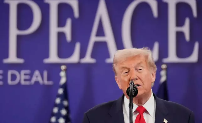 President Donald Trump speaks during a signing ceremony on the sidelines of the ASEAN Summit in Kuala Lumpur, Malaysia, Sunday, Oct. 26, 2025. (AP Photo/Mark Schiefelbein)