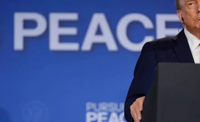 FILE - President Donald Trump listens during a news conference with Russia's President Vladimir Putin at Joint Base Elmendorf-Richardson, Alaska, Friday, Aug. 15, 2025. (AP Photo/Julia Demaree Nikhinson, File)