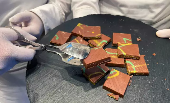 FILE - Pieces of Dubai chocolate appear in a Lindt shop in Aachen, Germany on Nov. 14, 2024. (AP Photo/Daniel Niemann, File)