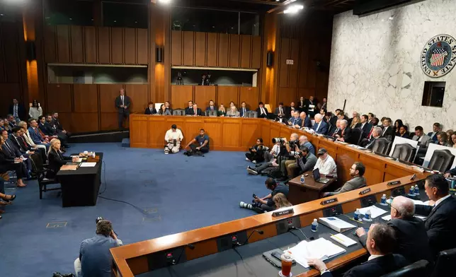 Attorney General Pam Bondi appears for an oversight hearing before the Senate Judiciary Committee, on Capitol Hill in Washington, Tuesday, Oct. 7, 2025. (AP Photo/Allison Robbert)