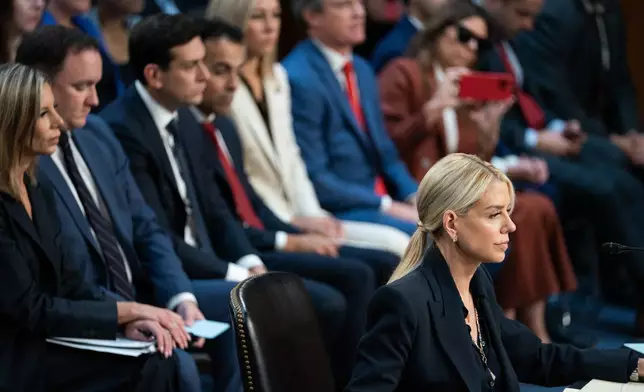 Attorney General Pam Bondi appears for an oversight hearing before the Senate Judiciary Committee, on Capitol Hill in Washington, Tuesday, Oct. 7, 2025. (AP Photo/Allison Robbert)