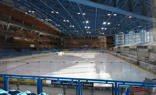 FILE - A view of the Stadio Olimpico del Ghiaccio, which will be called Cortina Curling Olympic Stadium, venue for the curling discipline at the Milan Cortina 2026 Winter Olympics, in Cortina d'Ampezzo, Italy, Thursday, Jan. 16, 2025. (AP Photo/Giovanni Auletta, File)