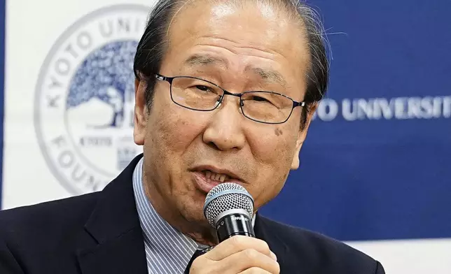 Kyoto University professor Susumu Kitagawa speaks during a news conference at the university in Kyoto, near Osaka, Wednesday, Oct. 8, 2025, after he won the Nobel Prize in chemistry. (Ren Onuma/Kyodo News via AP)