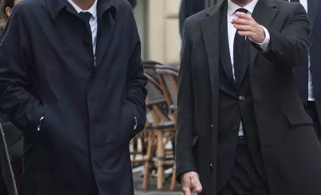 French socialist party secretary general Olivier Faure, left, and Boris Vallaud, president of the socialist parliament members at the National Assembly, arrive for a meeting with outgoing Prime Minister Sebastien Lecornu, Wednesday, Oct. 8, 2025 in Paris. (AP Photo/Christophe Ena)