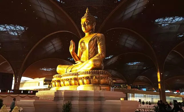 A statue of Buddha is displayed at Techo International Airport in Kandal province, Cambodia, Monday, Oct. 20, 2025. (AP Photo/Heng Sinith)