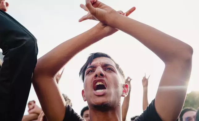People protest against corruption and calling for healthcare and education reform, in Casablanca, Morocco, Thursday, Oct. 2, 2025. (AP Photo)