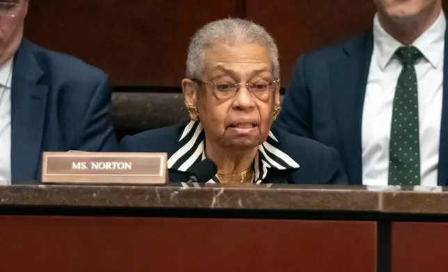 FILE - Del. Eleanor Holmes Norton, D-D.C., speaks during a hearing of the House Committee on Oversight and Government Reform on Capitol Hill, Sept. 18, 2025, in Washington. (AP Photo/Mark Schiefelbein, File)