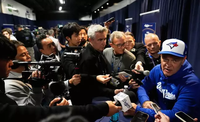 Toronto Blue Jays bench coach Don Mattingly speaks during a World Series baseball media day, Thursday, Oct. 23, 2025, in Toronto. The Toronto Blue Jays face the Los Angeles Dodgers in Game 1 on Friday. (AP Photo/Brynn Anderson)