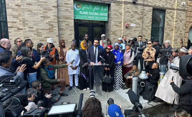 New York City Democratic mayoral candidate Zohran Mamdani speaks at the Islamic Cultural Center of the Bronx mosque in New York on Friday, Oct. 24, 2025. (AP Photo/Ted Shaffrey)