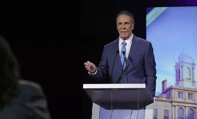 Independent candidate former New York Gov. Andrew Cuomo participates in a second New York City mayoral debate at LaGuardia Performing Arts Center at LaGuardia Community College in the Queens borough of New York, Wednesday, Oct. 22, 2025. (Hiroko Masuike/The New York Times via AP, Pool)