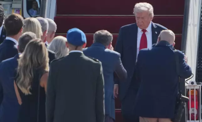 President Donald Trump arrives on Air Force One at Ben Gurion Airport near Tel Aviv, Israel, Monday, Oct. 13, 2025. (AP Photo/Ariel Schalit)
