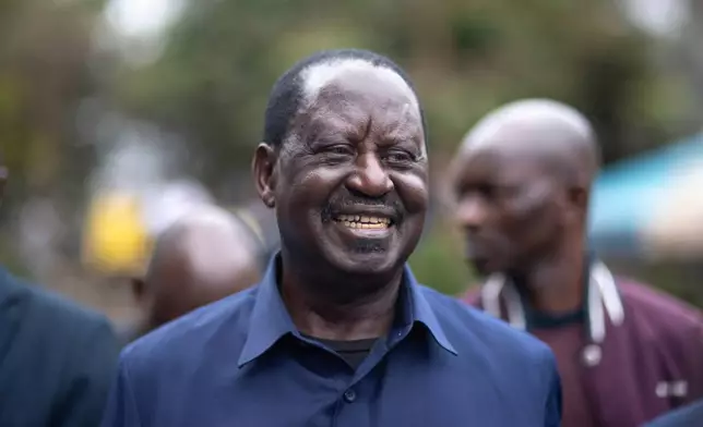 FILE - Presidential candidate Raila Odinga arrives to attend Sunday mass in St. Francis church in Nairobi, Kenya, Aug. 14, 2022. (AP Photo/Mosa'ab Elshamy, File)