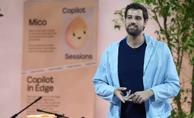 Jacob Andreou, CVP, Product and Growth, Microsoft AI, introduces Mico, short for Microsoft Integrated Companion, the new Microsoft Copilot, a memory-based AI assistant during Microsoft's Fall 2025 Copilot Sessions event on Wednesday, Oct. 22, 2025, in Los Angeles. (AP Photo/Damian Dovarganes)
