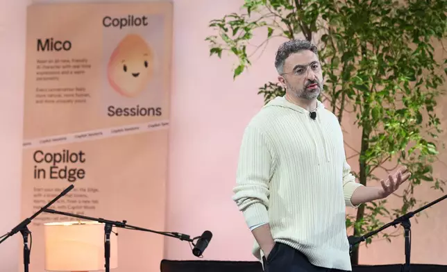 Mustafa Suleyman,CEO of Microsoft AI, introduces Mico, short for Microsoft Integrated Companion, the new Microsoft Copilot, a memory-based AI assistant during Microsoft's Fall 2025 Copilot Sessions event on Wednesday, Oct. 22, 2025, in Los Angeles. (AP Photo/Damian Dovarganes)