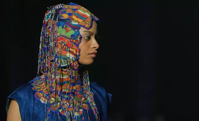 A model presents creation by AseemKapoor during the Lakmé Fashion Week in partnership with Fashion Design Council of India or FDCI in New Delhi, India, Thursday, Oct. 9, 2025. (AP Photo/Manish Swarup)