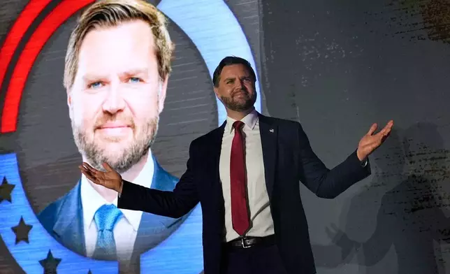 Vice President JD Vance takes the stage during a "This Is the Turning Point" campus tour event at the University of Mississippi, in Oxford, Miss., Wednesday, Oct. 29, 2025. (AP Photo/Gerald Herbert)