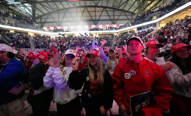 Attendees cheer during a "This Is the Turning Point" campus tour event at the University of Mississippi, in Oxford, Miss., Wednesday, Oct. 29, 2025. (AP Photo/Gerald Herbert)