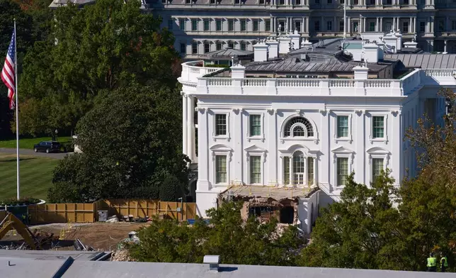 Work continues on the largely demolished part of the East Wing of the White House, Thursday, Oct. 23, 2025, in Washington, before construction of a new ballroom. (AP Photo/Jacquelyn Martin)