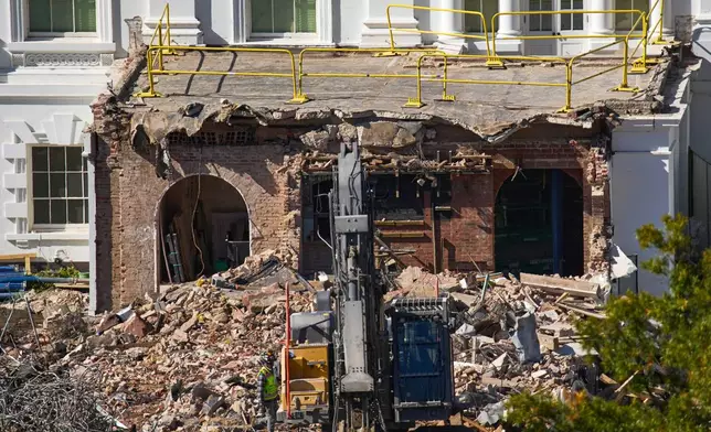 Debris is seen at a largely demolished part of the East Wing of the White House, Thursday, Oct. 23, 2025, in Washington, before construction of a new ballroom. (AP Photo/Jacquelyn Martin)