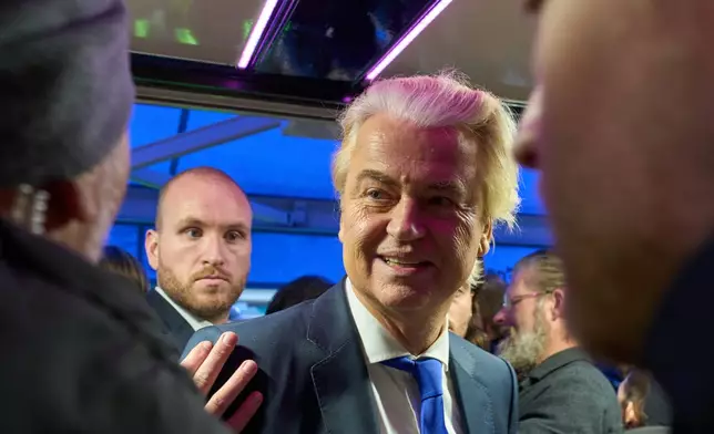 Far-right anti islam lawmaker Geert Wilders campaigns in Volendam, Netherlands, Saturday, Oct. 25, 2025. (AP Photo/Peter Dejong)