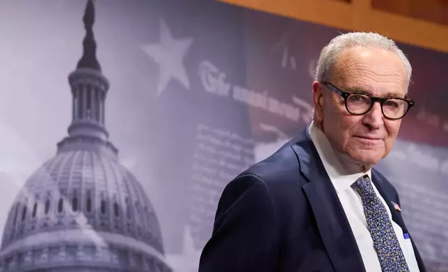 Senate Minority Leader Chuck Schumer, D-N.Y., attends a news conference about the government shutdown, Tuesday, Sept. 30, 2025, on Capitol Hill in Washington. (AP Photo/Jacquelyn Martin)