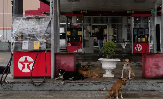 Fuel pumps are covered in plastic at a gas station ahead of the arrival of Hurricane Melissa in Kingston, Jamaica, Sunday, Oct. 26, 2025. (AP Photo/Matias Delacroix)