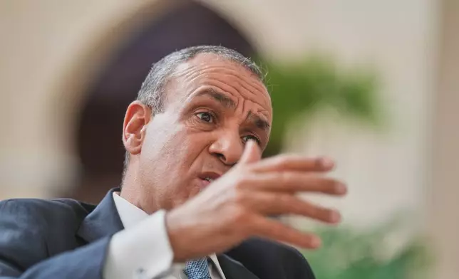 Egyptian Foreign Minister Badr Abdelatty, speaks during an interview with the Associated Press at the Red Sea city of Sharm el-Sheikh, Egypt, Monday, Oct. 13, 2025. (AP Photo/Amr Nabil)