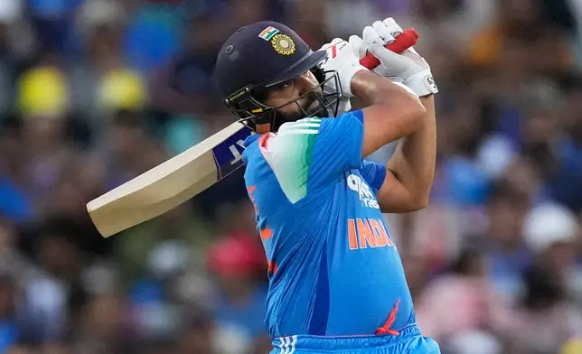 India's Rohit Sharma bats against Australia during their One Day International cricket match in Sydney, Australia, Saturday, Oct. 25, 2025. (AP Photo/Rick Rycroft)