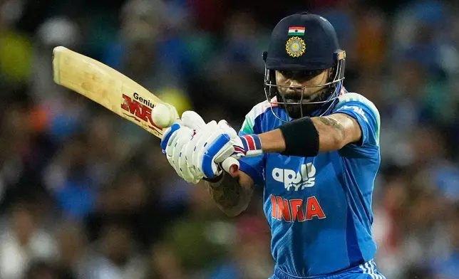 India's Virat Kohli bats against Australia during their One Day International cricket match in Sydney, Australia, Saturday, Oct. 25, 2025. (AP Photo/Rick Rycroft)