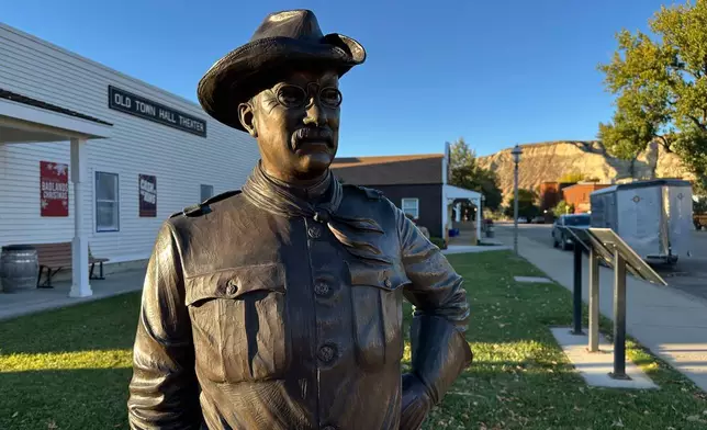 A statue of Theodore Roosevelt is seen Tuesday, Oct. 7, 2025, in Medora, N.D. (AP Photo/Jack Dura)