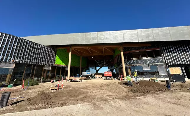 The Theodore Roosevelt Presidential Library is shown under construction Tuesday, Oct. 7, 2025, near Medora, N.D. (AP Photo/Jack Dura)