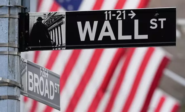 FILE - A sign outside the New York Stock Exchange marks the intersection of Wall and Broad Streets, Tuesday, Jan. 28, 2025, in New York. (AP Photo/Julia Demaree Nikhinson, File)