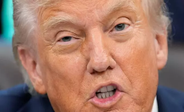 President Donald Trump speaks in the Oval Office of the White House, Tuesday, Sept. 30, 2025, in Washington. (AP Photo/Alex Brandon)