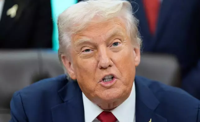 President Donald Trump speaks in the Oval Office of the White House, Tuesday, Sept. 30, 2025, in Washington. (AP Photo/Alex Brandon)