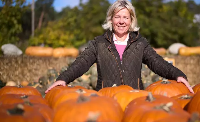 Antje Winkelmann, who co-runs the Klaistow family, poses for a photo in Beelitz near Berlin, Germany, Tuesday, Oct. 21, 2025. (AP Photo/Markus Schreiber)