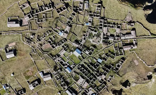 An aerial view shows the abandoned village of Martoli, in the northern Indian Himalayan state of Uttarakhand, on Oct. 4, 2025. (AP Photo/Satish Sharma)