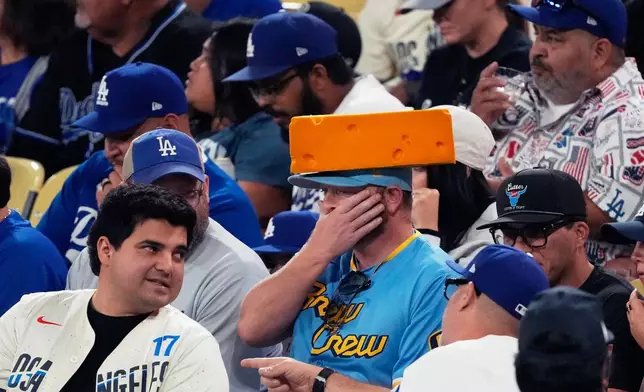 Fans watch during the fifth inning in Game 4 of baseball's National League Championship Series between the Milwaukee Brewers and the Los Angeles Dodgers, Friday, Oct. 17, 2025, in Los Angeles. (AP Photo/Mark J. Terrill)